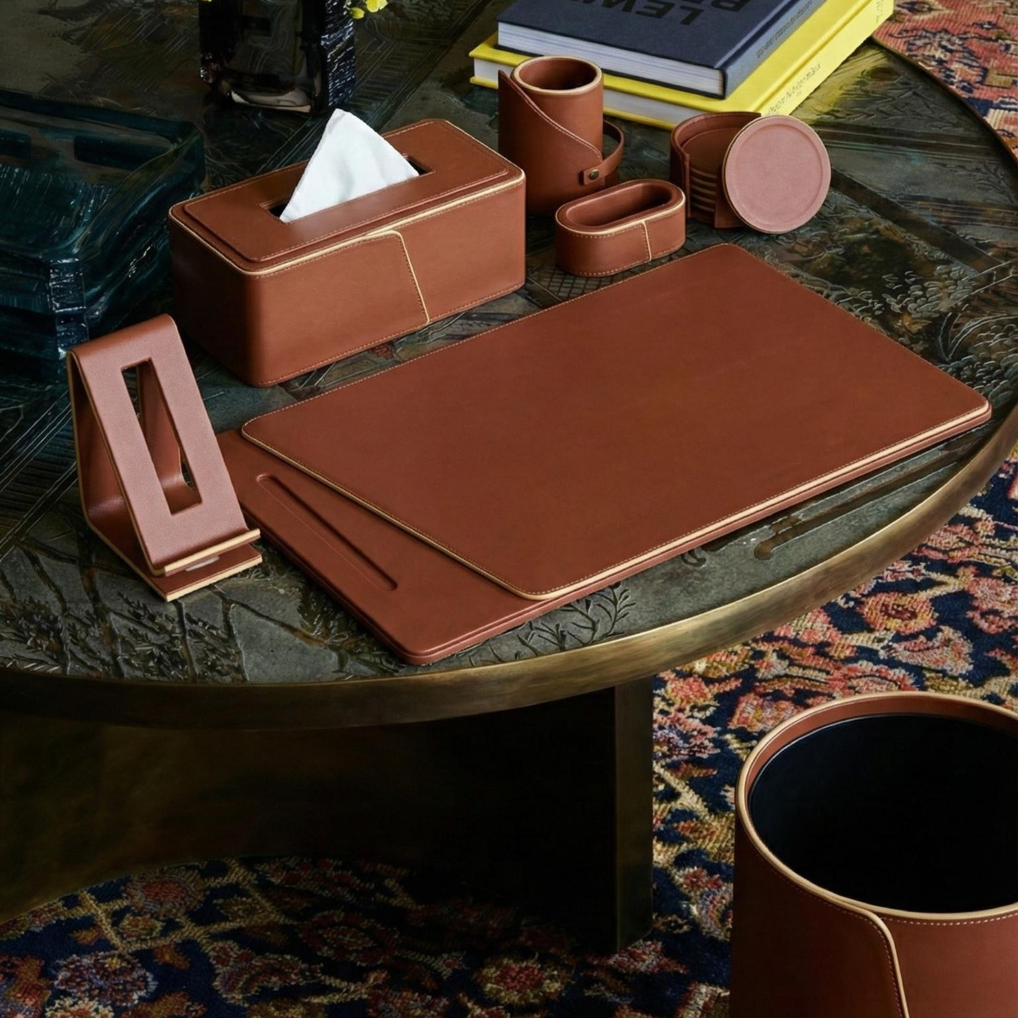 Cognac Leather Office Set